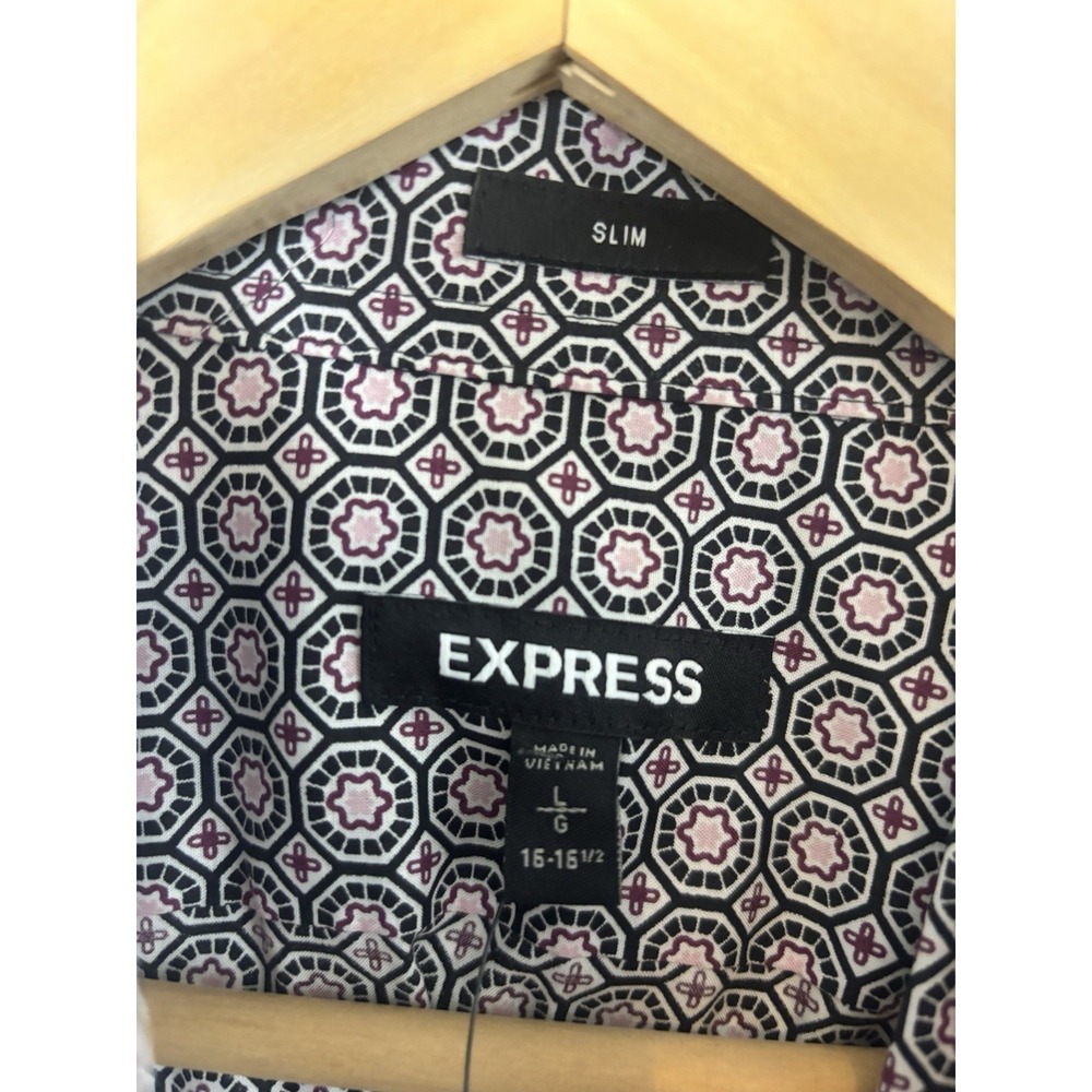 Express Slim Shirt Men's L (16-16 1/2) Black Purple Geometric Long Sleeve NEW - Picture 4 of 10